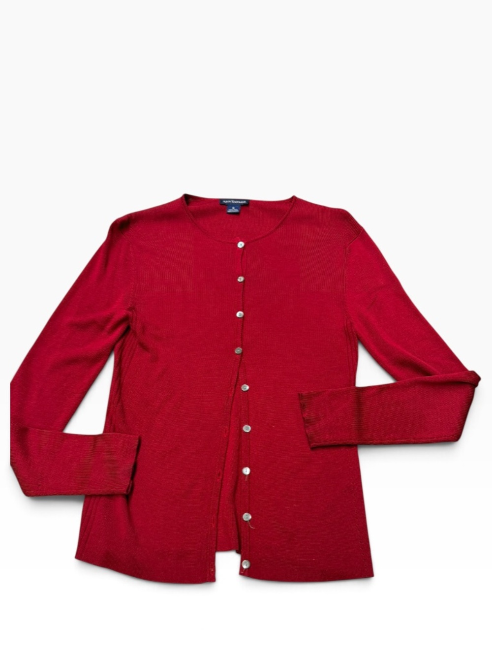 Ann Taylor 100% Silk Cardigan In Deep Red Women's Size S Top Blouse Long Sleeve
